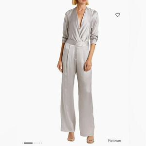 THE SEI Wide Leg Silk Trousers in Platinum